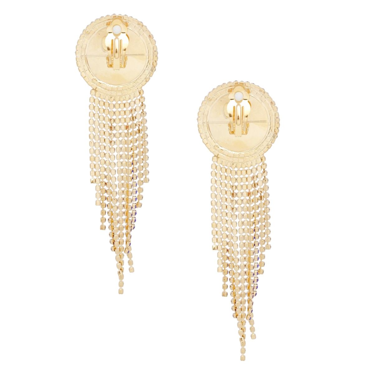 Clip On Red Pearl Dome Stone Fringe Earrings
