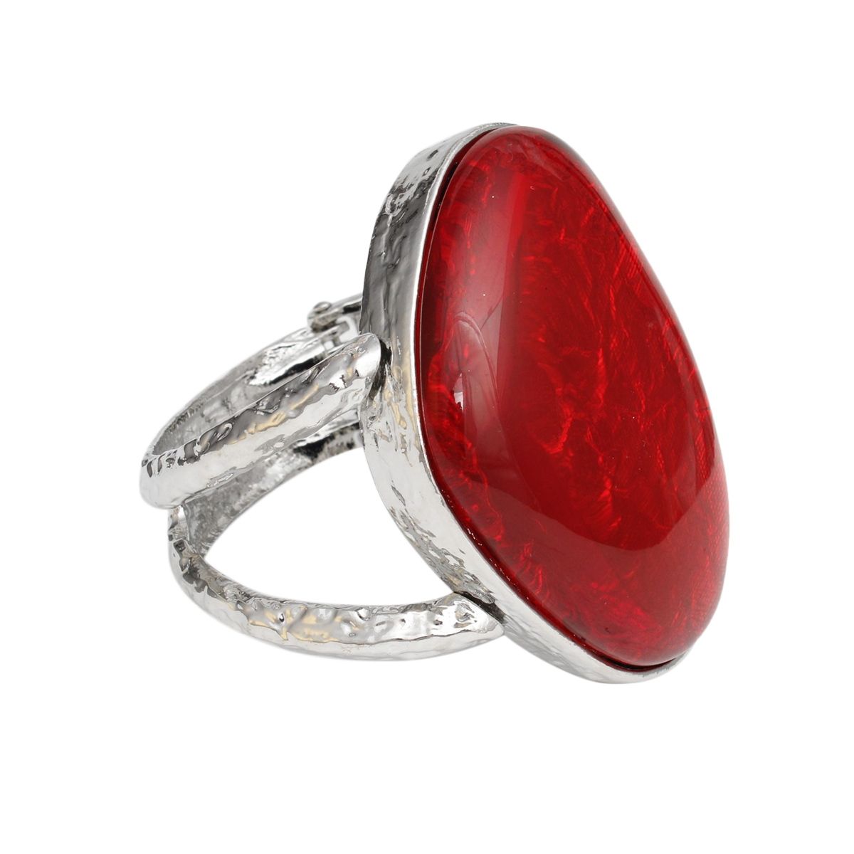 Cuff Vivid Red Resin Chunky Silver Bracelet Women