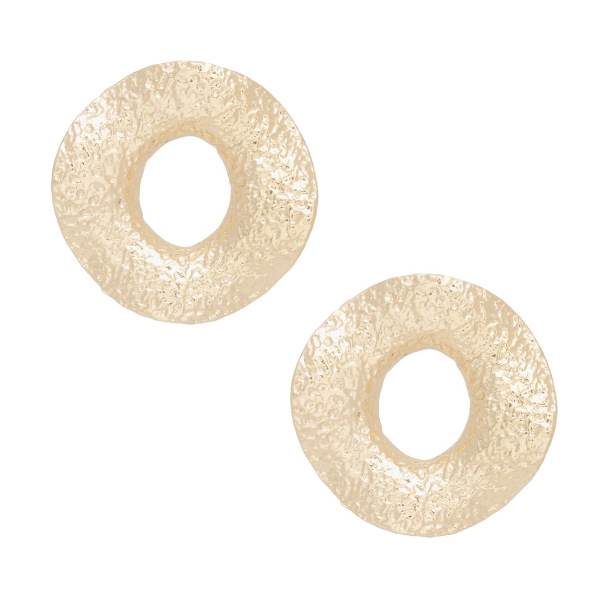 Stud Gold Forged Metal Wavy Ring Large Earrings