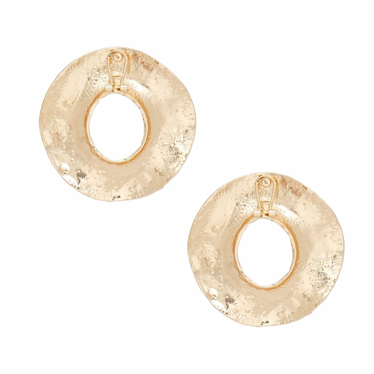 Stud Gold Forged Metal Wavy Ring Large Earrings