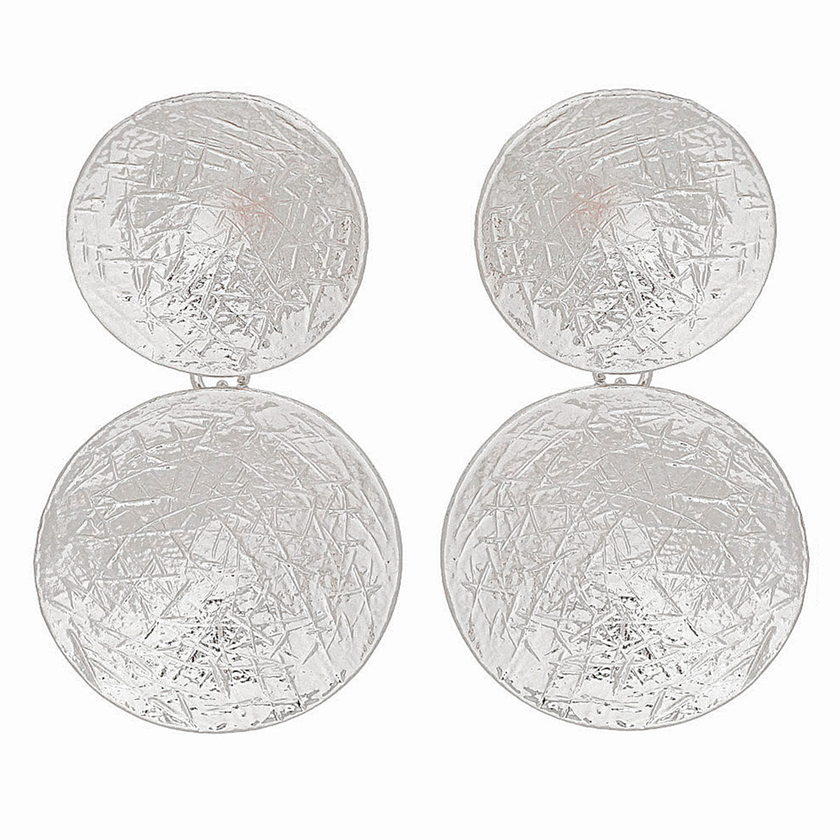 Clip On Earrings Scratched Silver Circle Drop