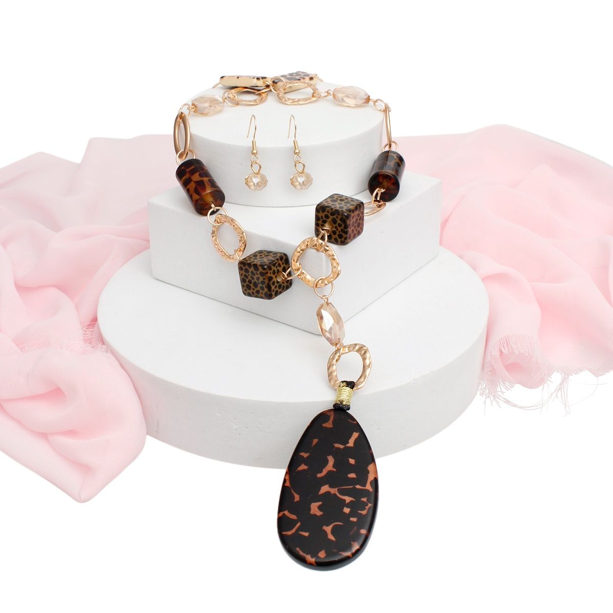 Y Necklace Leopard Bead Gold Chain Set for Women