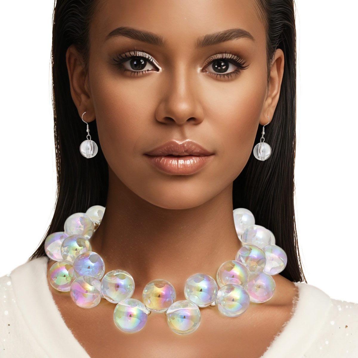 Necklace Clear Iridescent Bubble Ball Bead Set