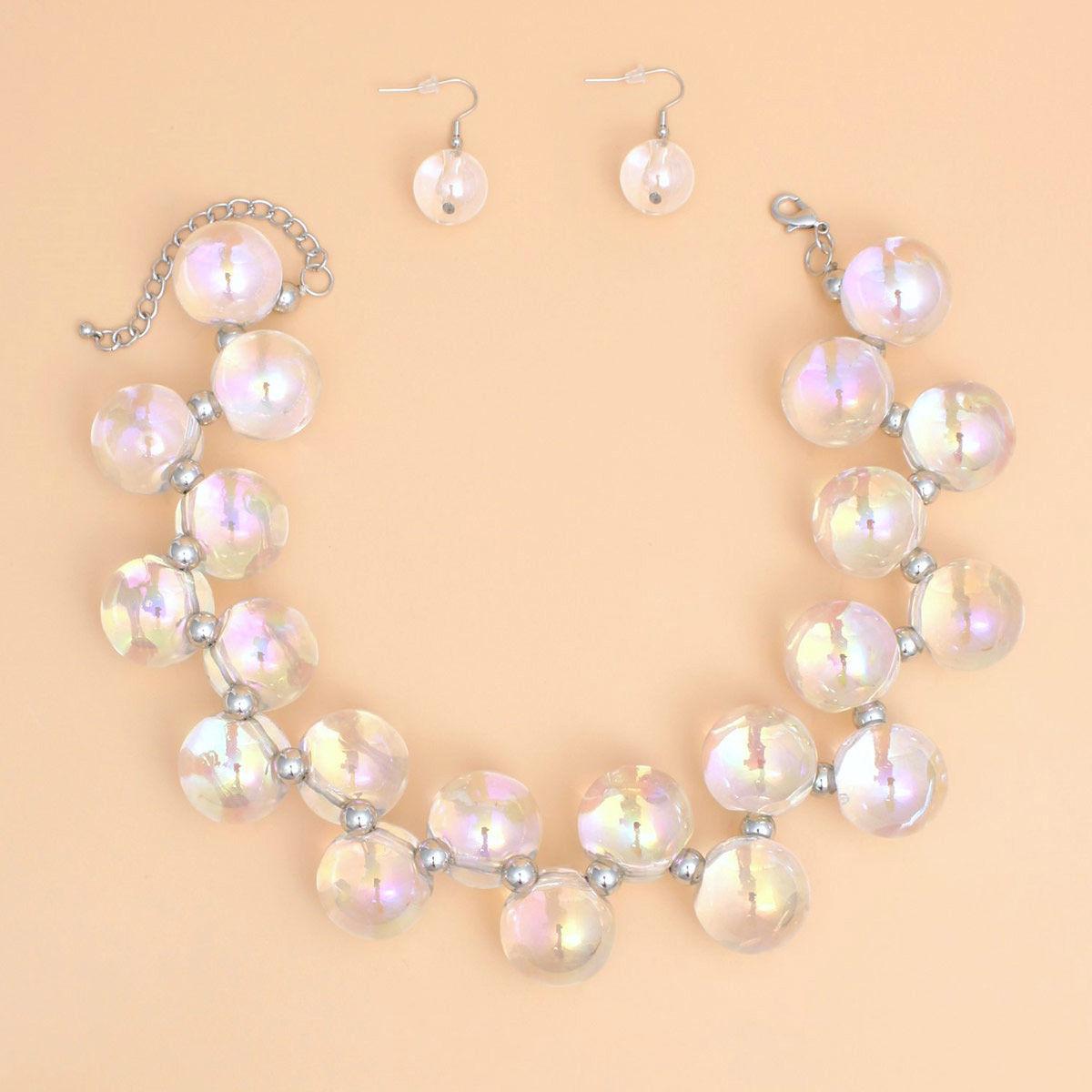 Necklace Clear Iridescent Bubble Ball Bead Set