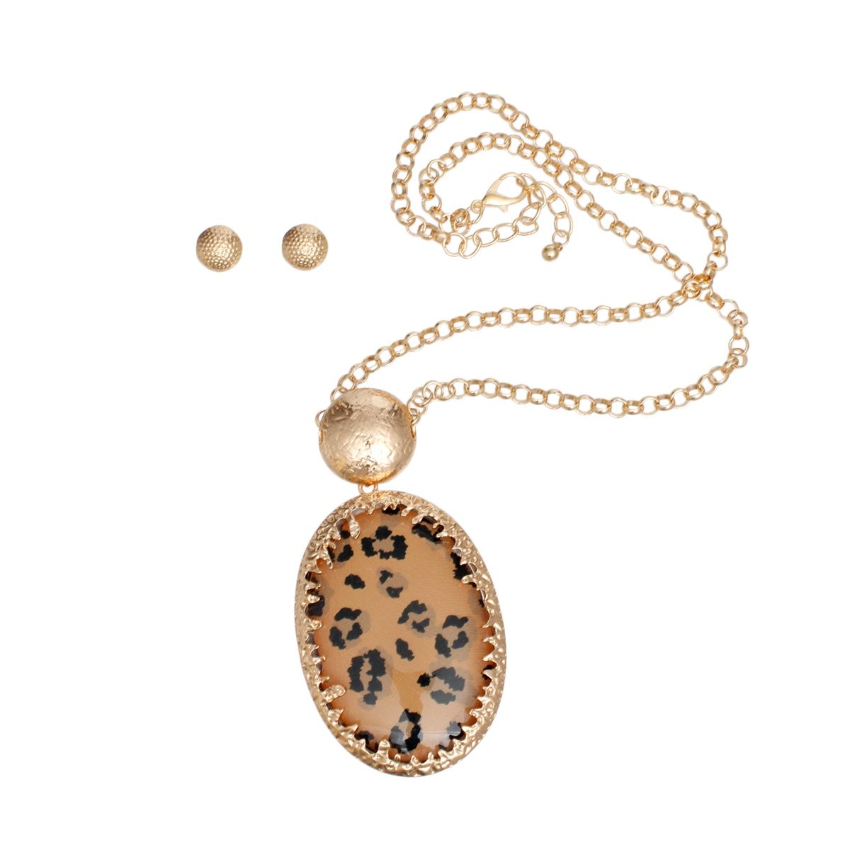 Pendant Oval Leopard Long Gold Chain Necklace