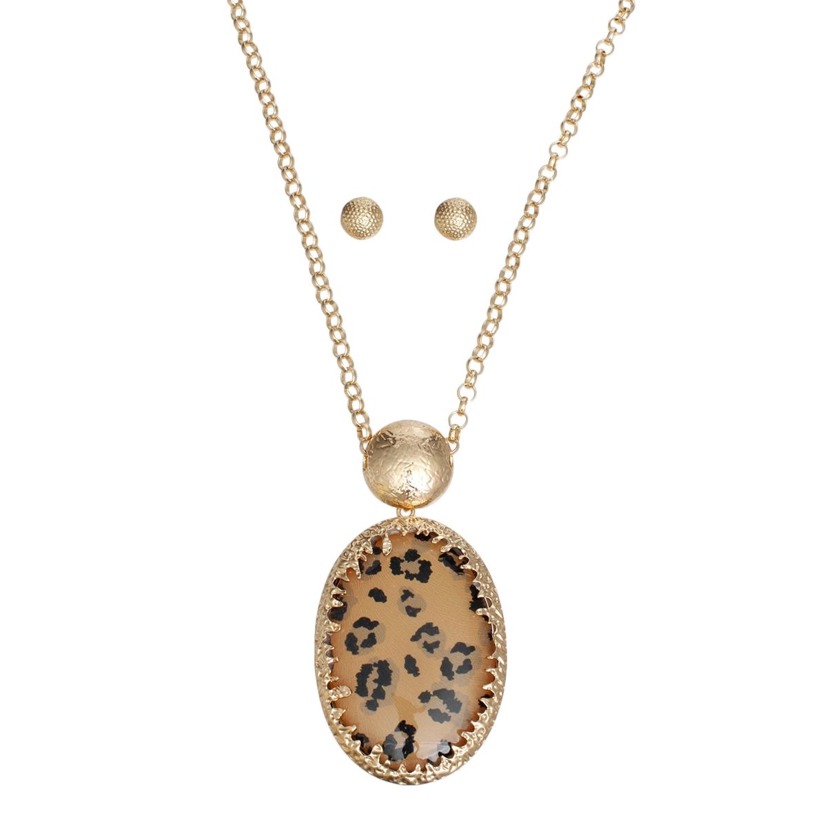 Pendant Oval Leopard Long Gold Chain Necklace