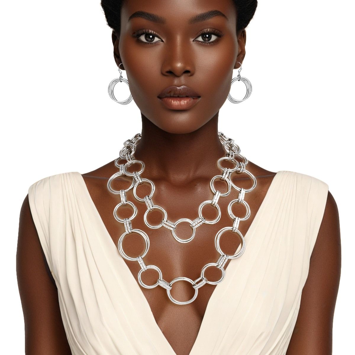 Chain Silver Chunky Ring Links Necklace for Women