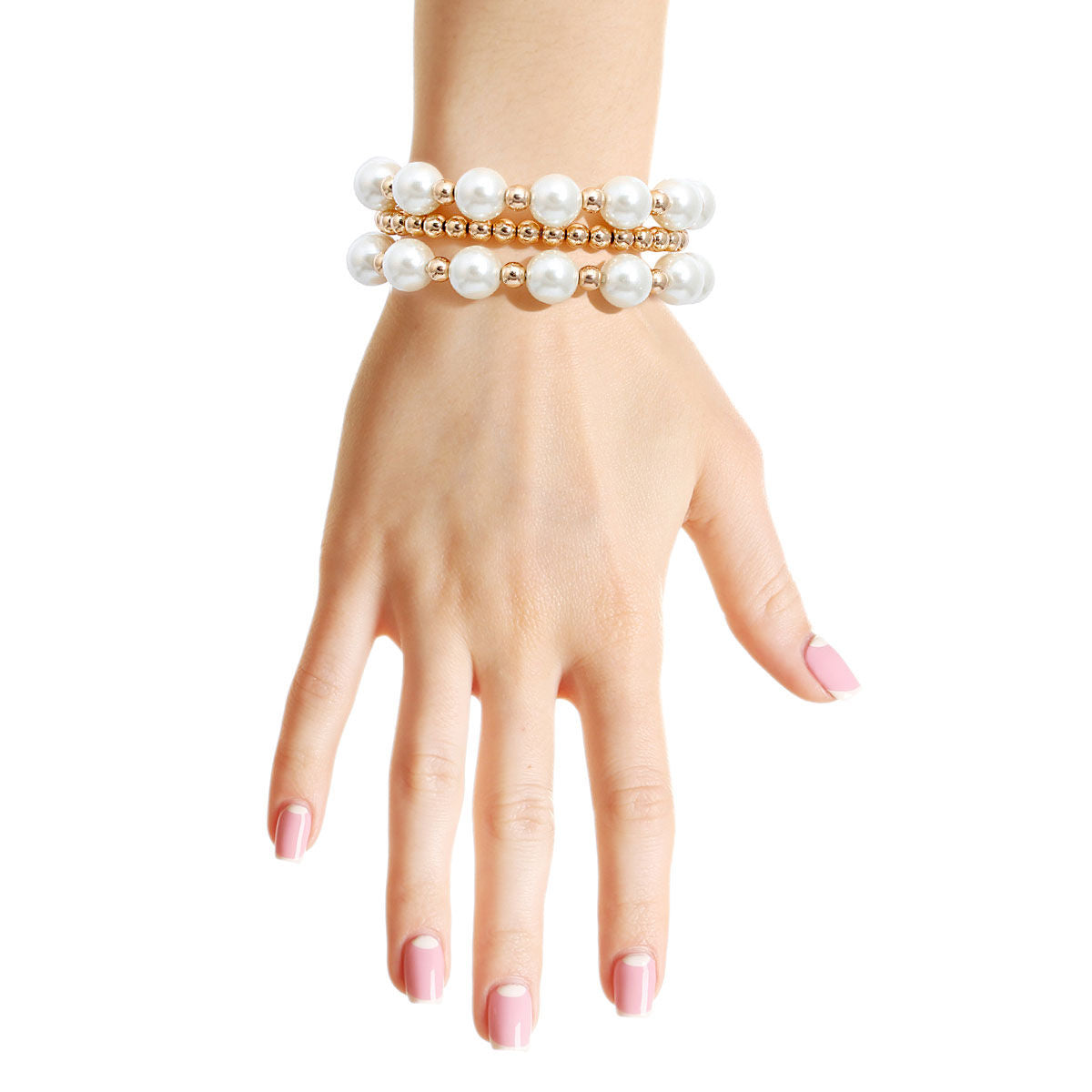 3 Strand Cream Pearl Gold Bracelets