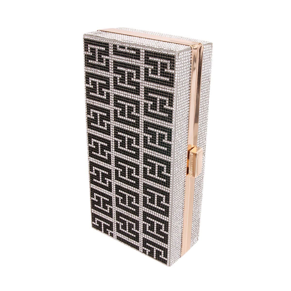 Silver and Black Greek Key Hardcase Clutch