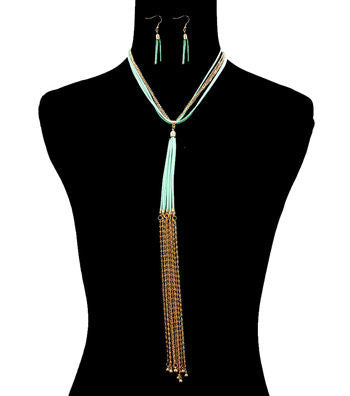 Mint Suede Drop Necklace Set