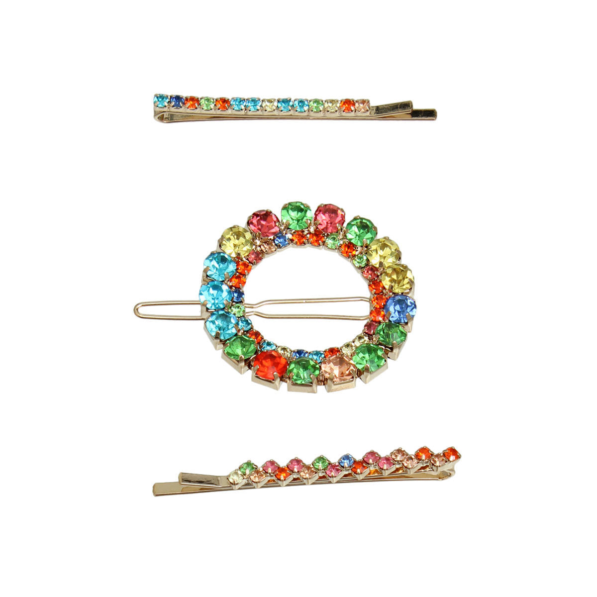 3 Pcs Multi Gold Double Circle Hair Pin Set