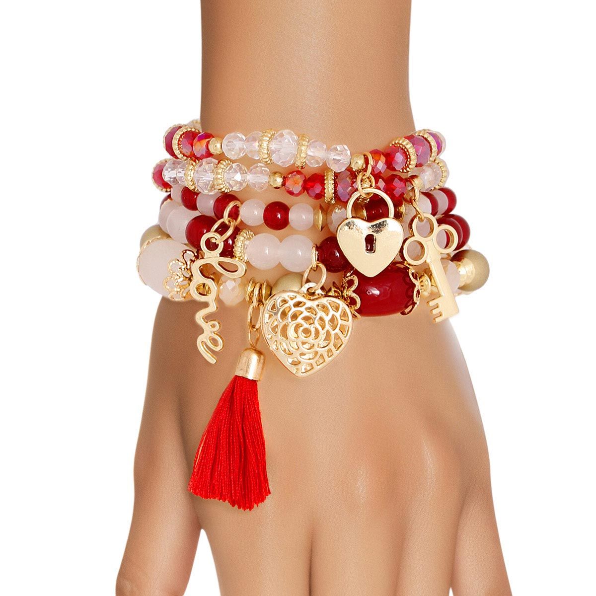 DST Red White Glass Love Bracelets