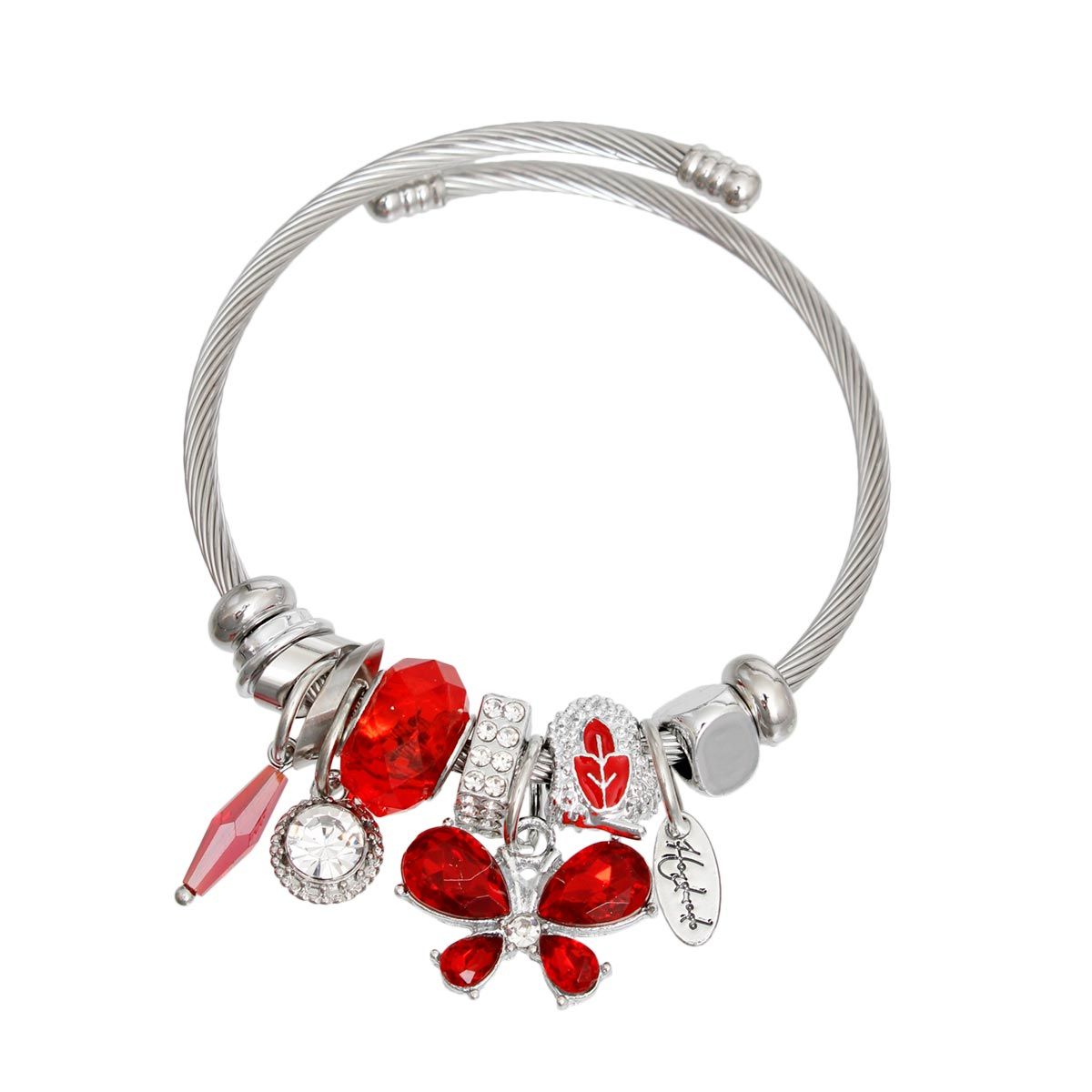 Cable Bangle Red Butterfly Silver Bracelet Women