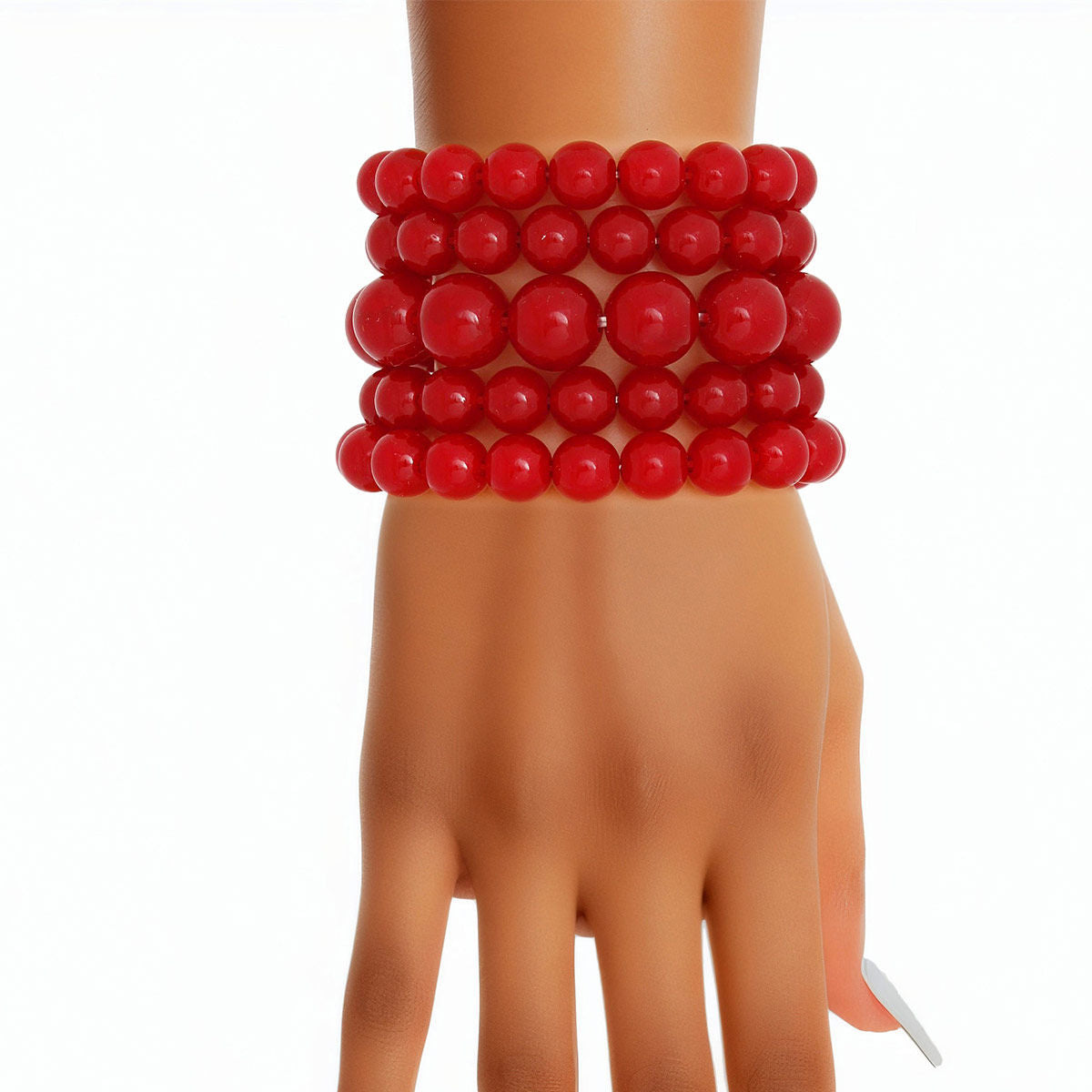 Bracelet Red Beaded 5 Pcs Set for Women