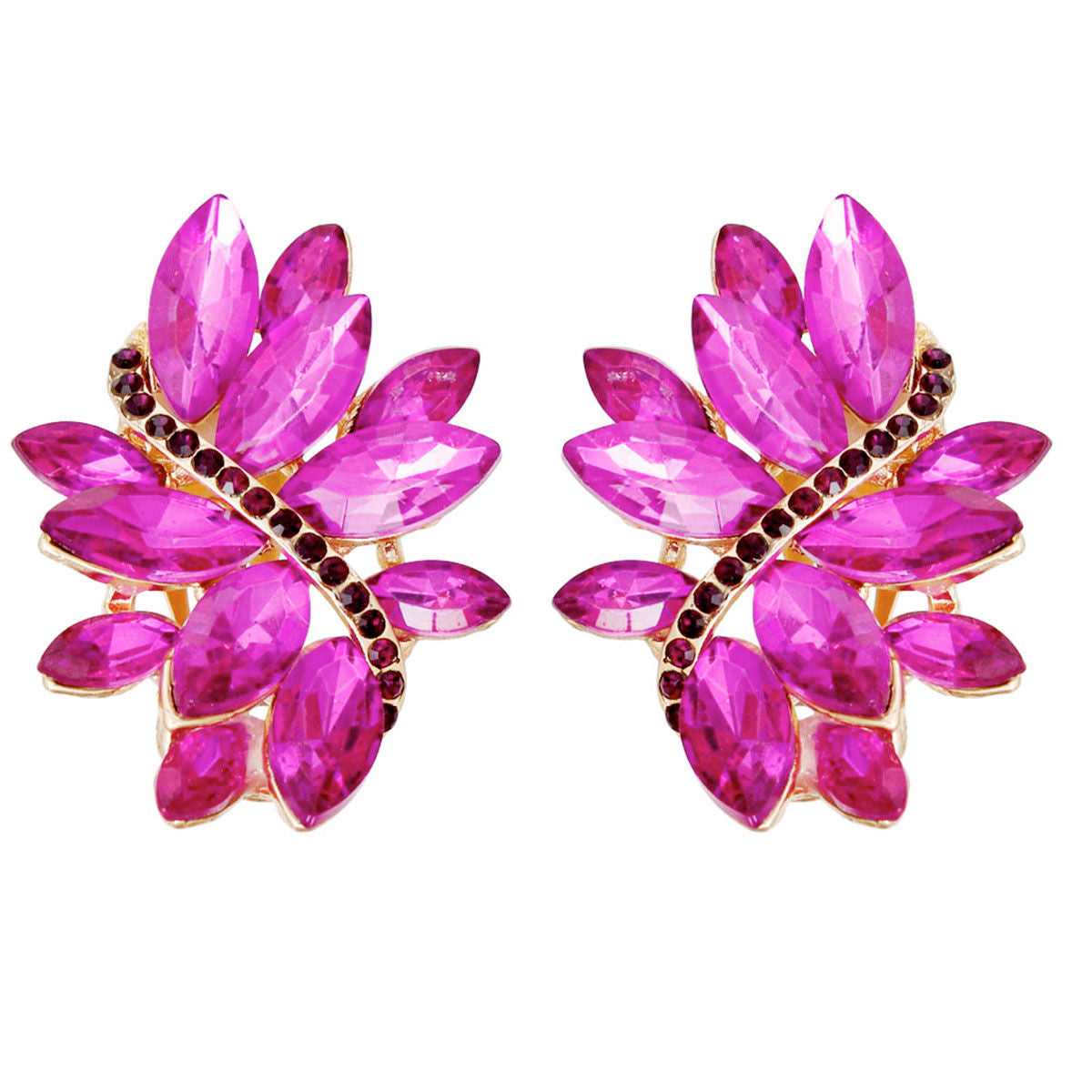 Clip On Purple Marquise Cluster Earrings for Women