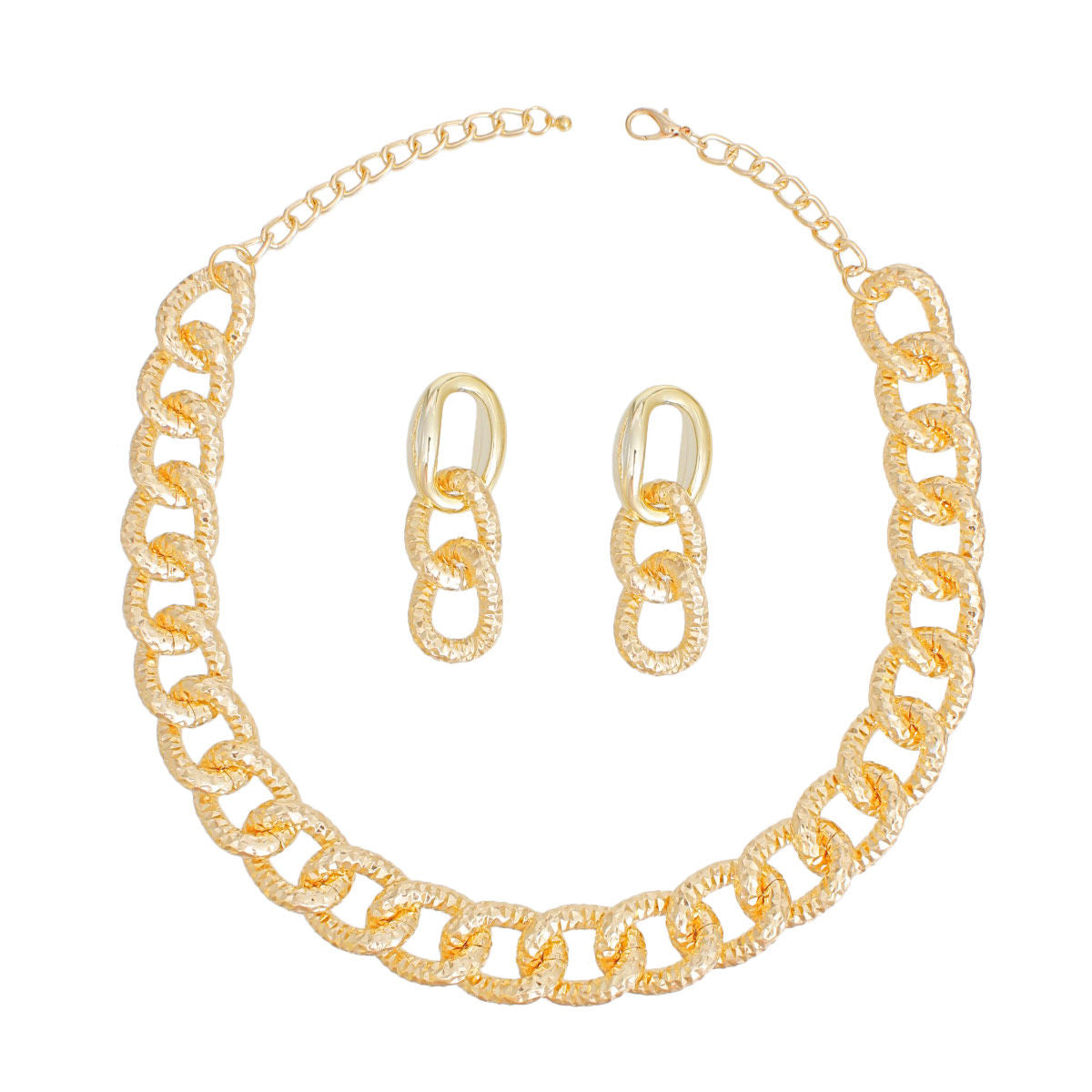 Chain Necklace Gold Diamond Cut Link Set for Women