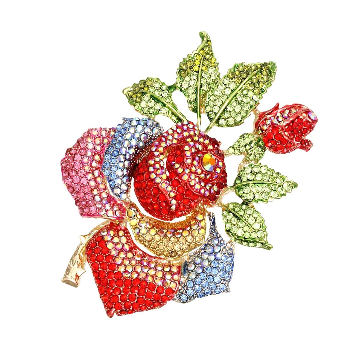 Brooch Rose Stoned Bloom Multicolor XL Pin Women