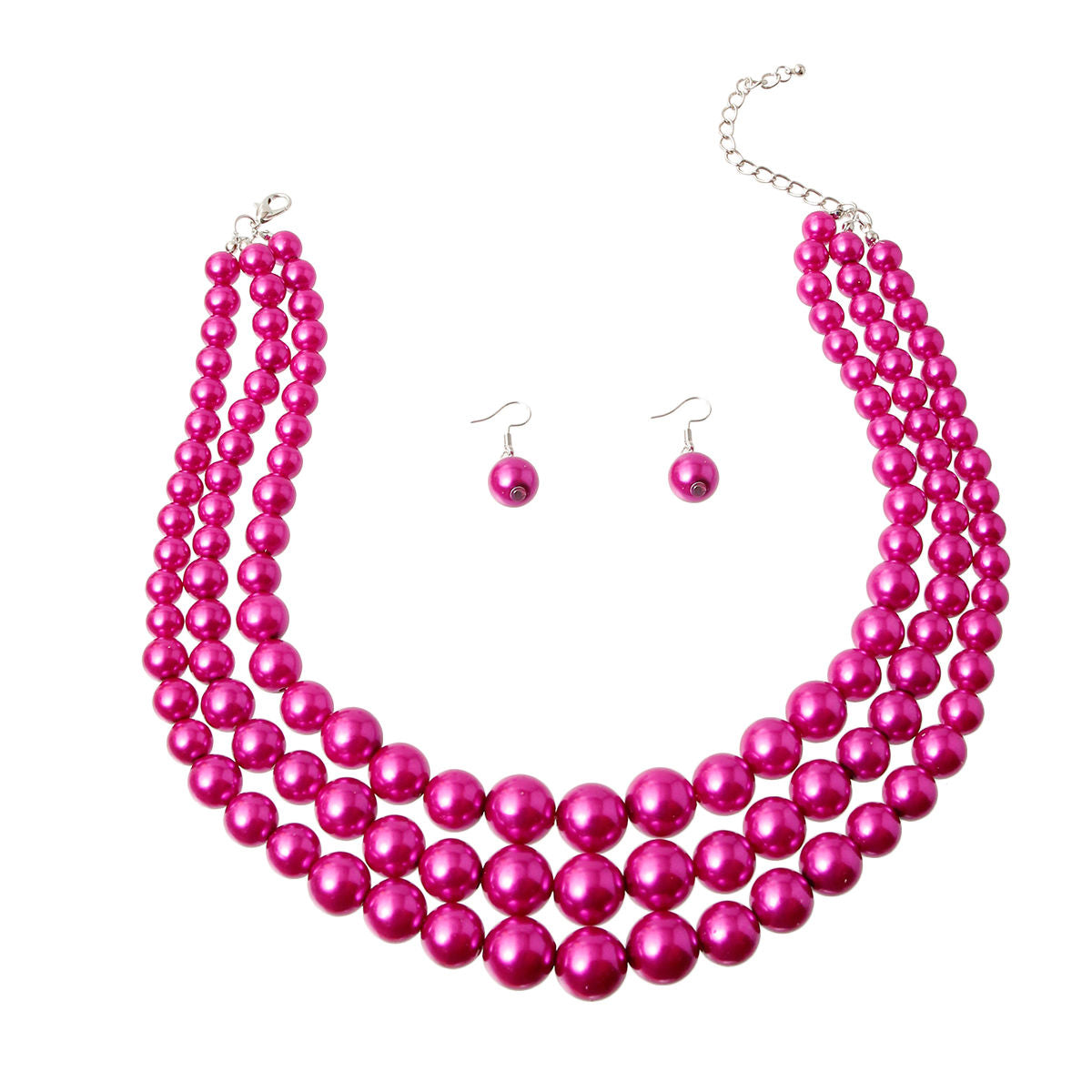 Fuschia Multi Strand Pearl Necklace Set