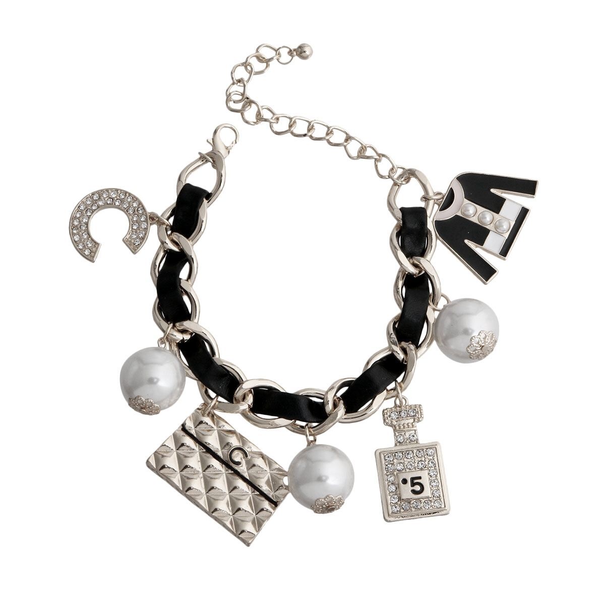 Silver and Black Perfume Charm Bracelet