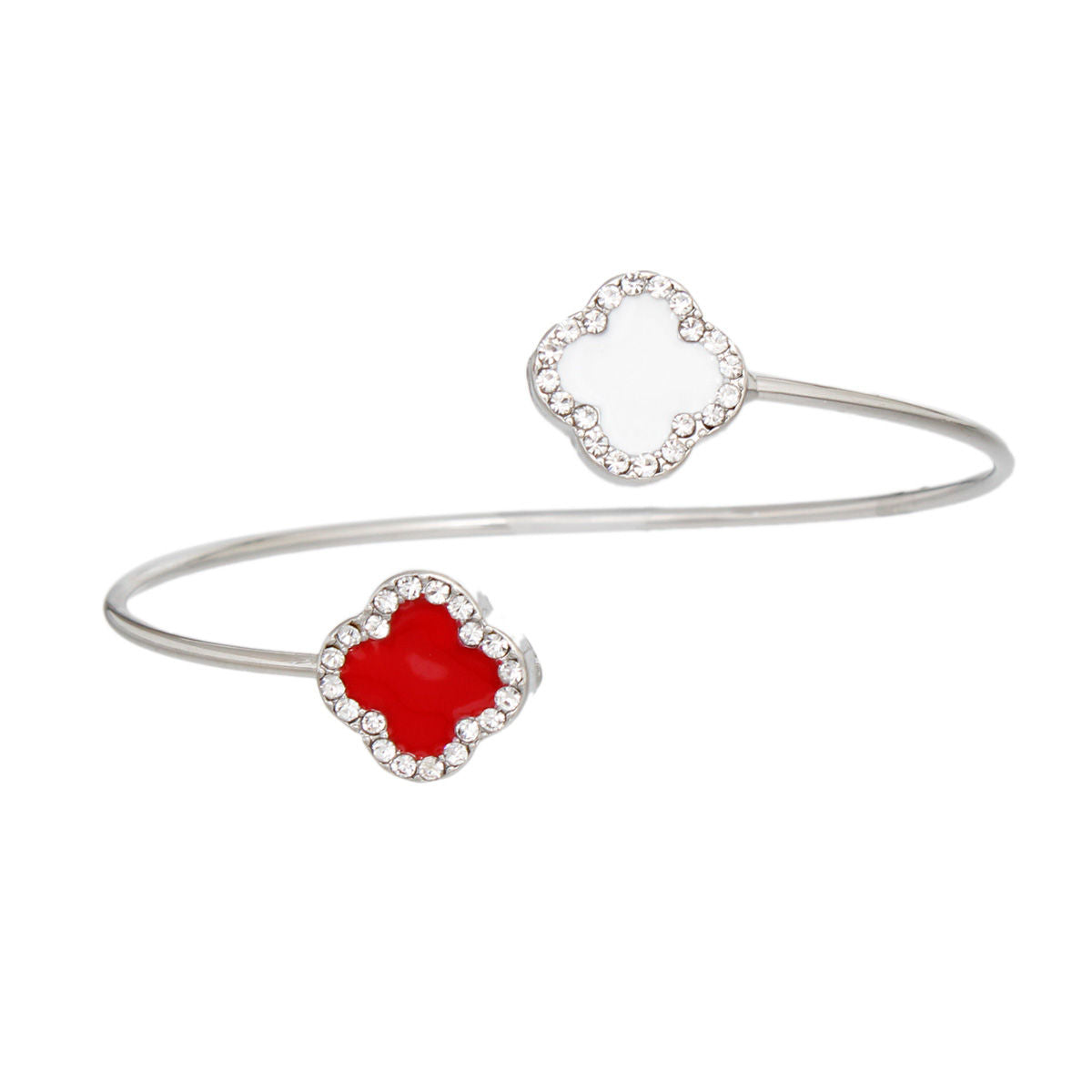 DST Sorority Red White Stone Clover Open Bangle