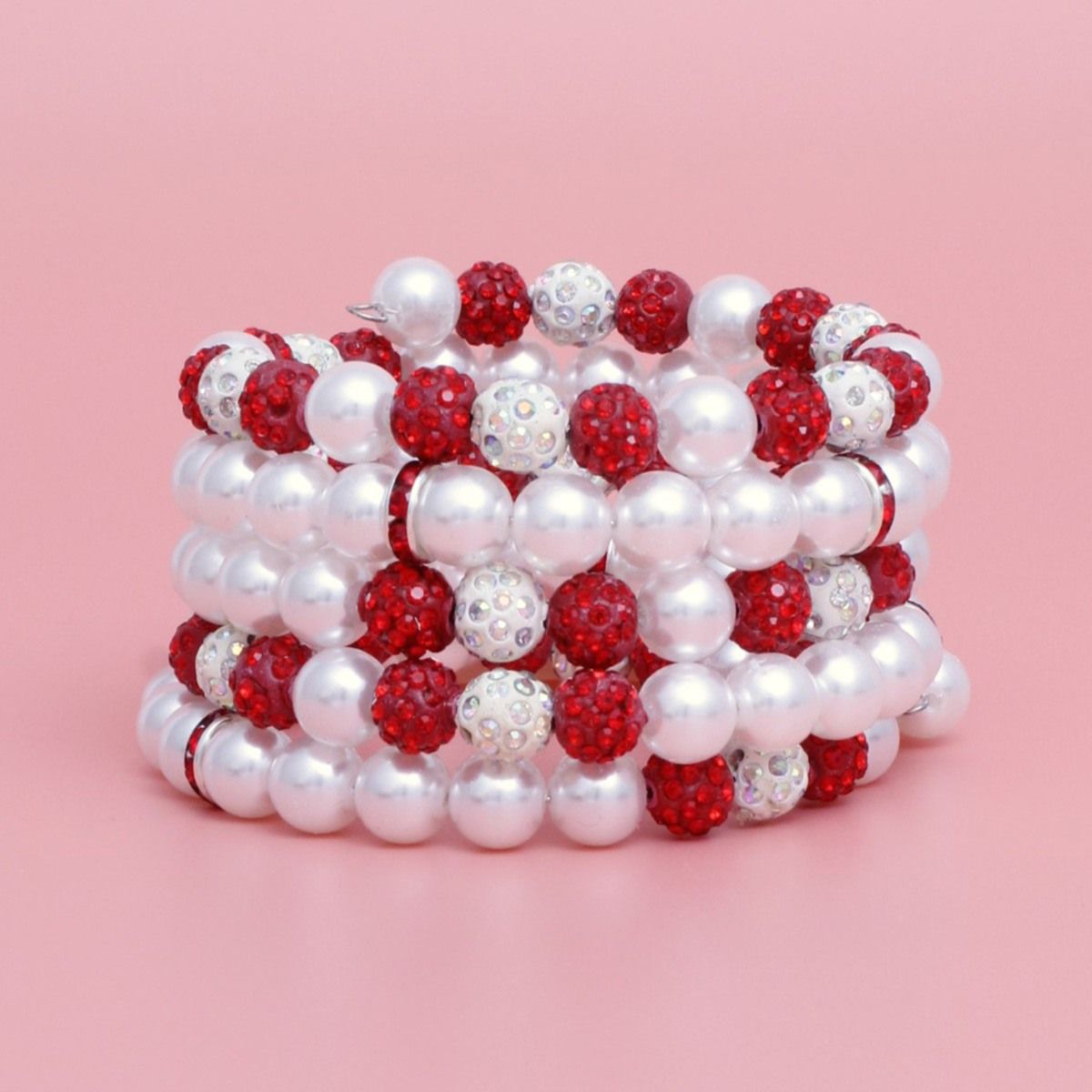 DST White Pearl and Bead Memory Wire Bracelet