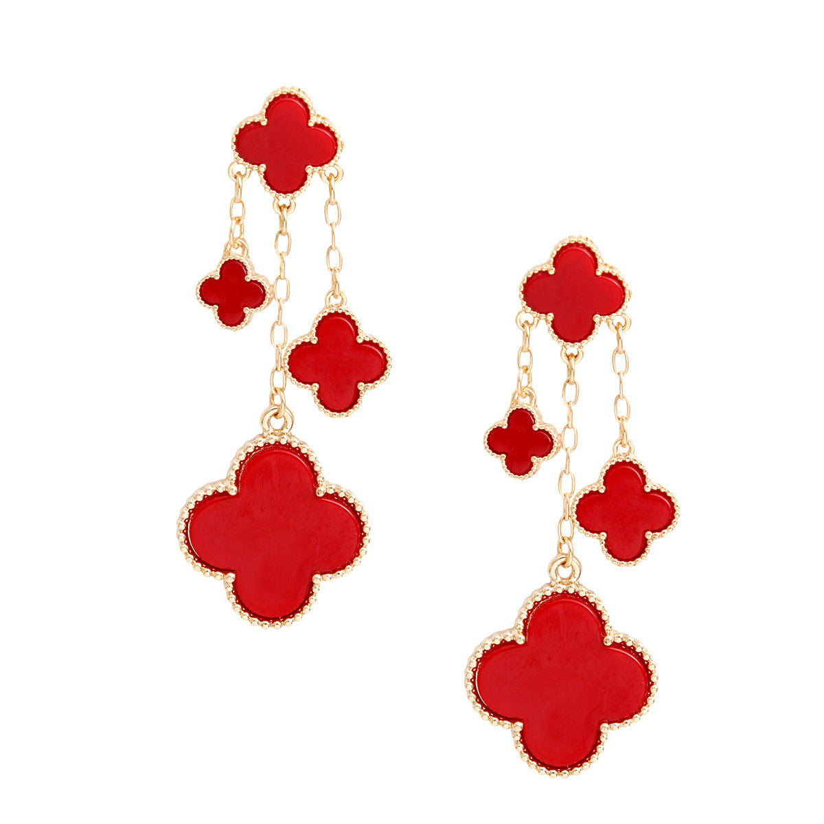 Dangle Red Clover Gold Chain Earrings for Women