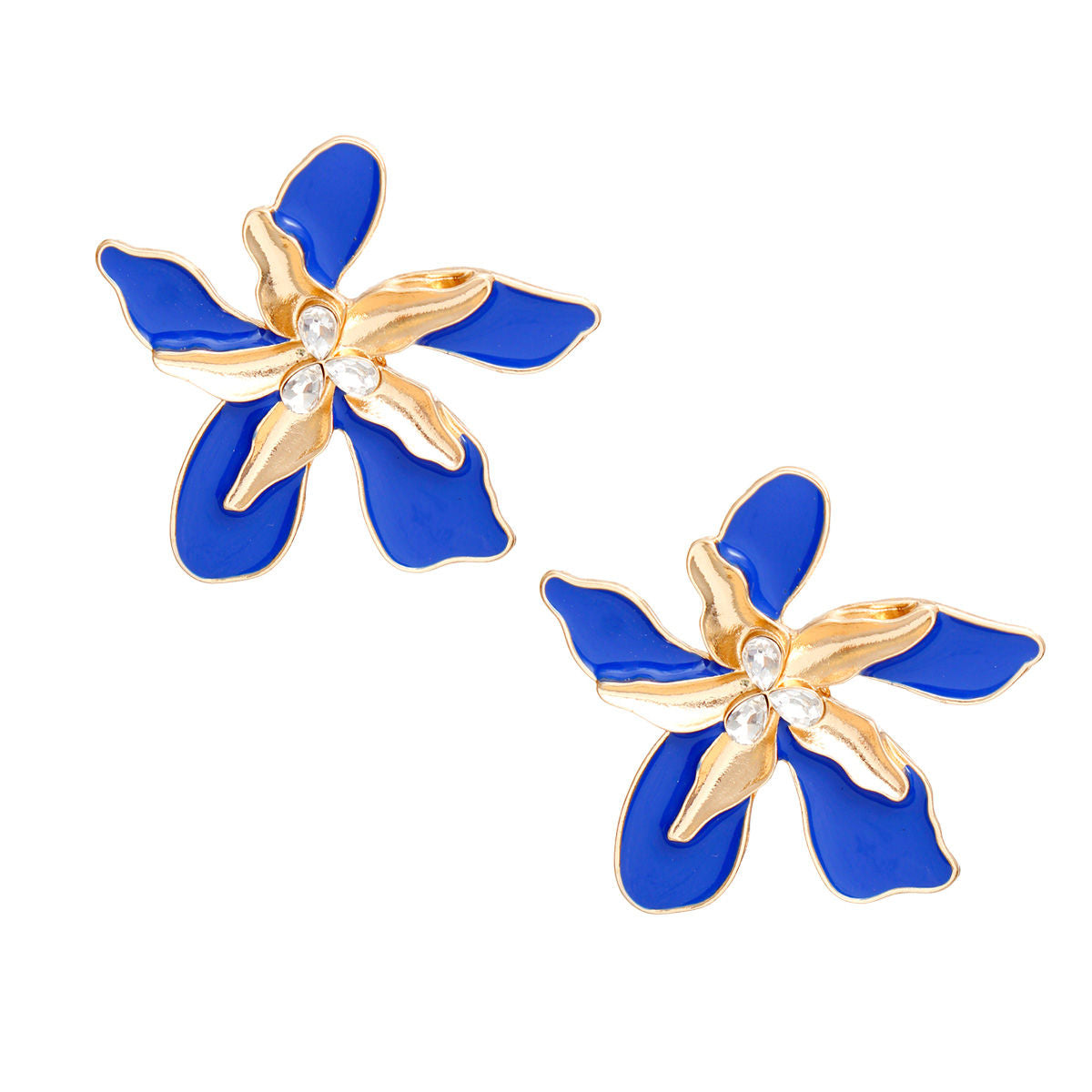 Studs Blue Gold Tropical Flower Earrings for Women