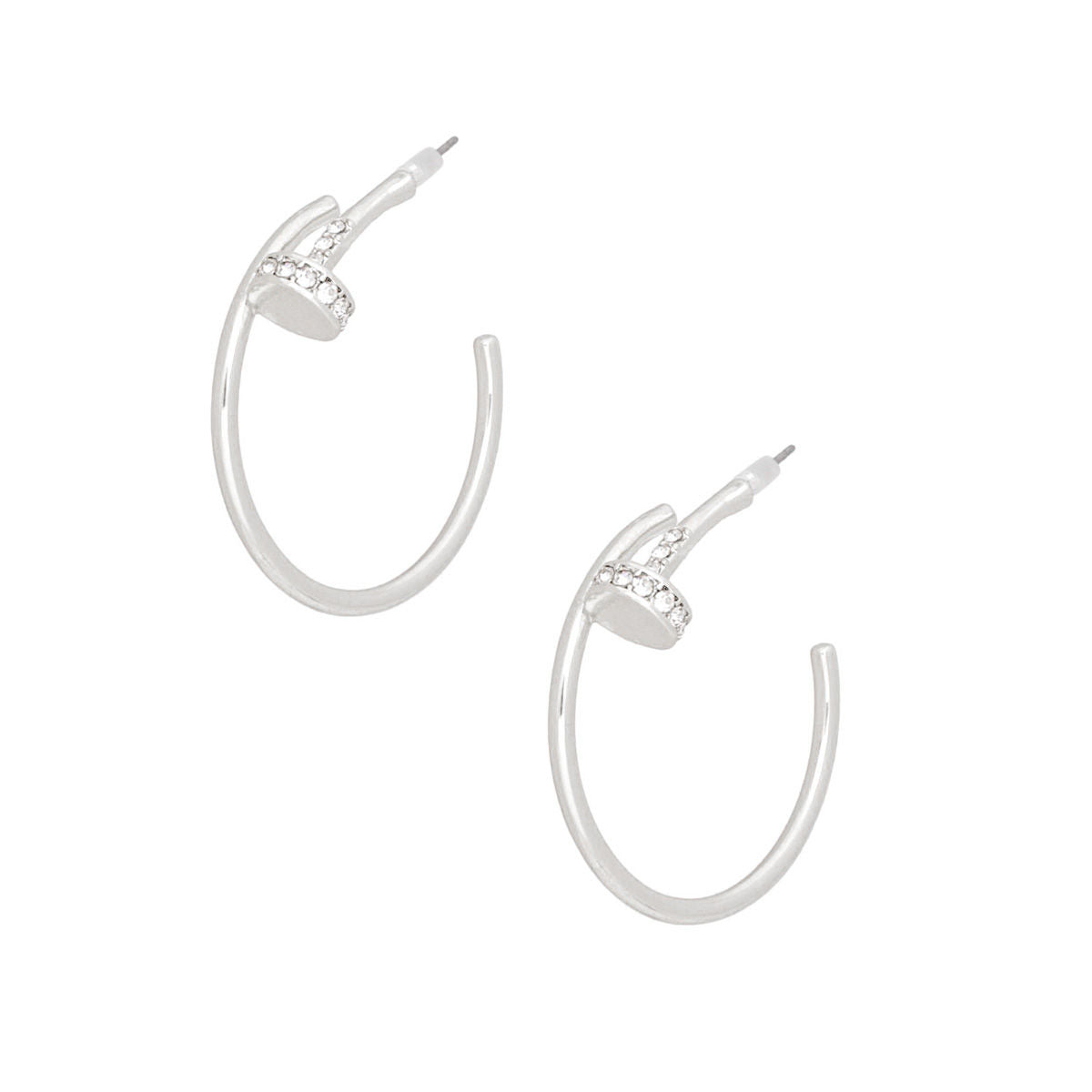 Hoops Polished Silver Nail Style Earrings Women