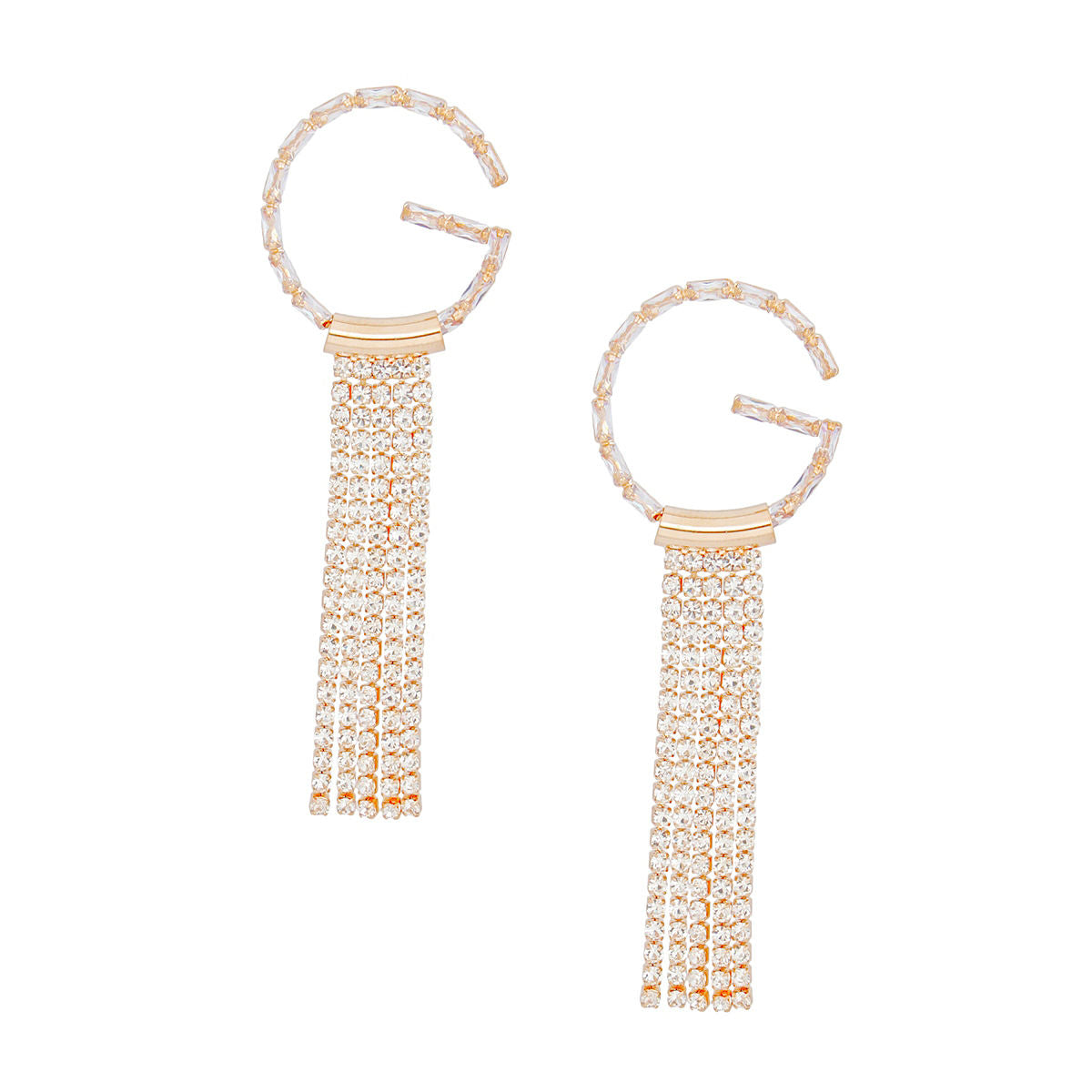 Tassel Gold G Rhinestone Fringe Earrings Women