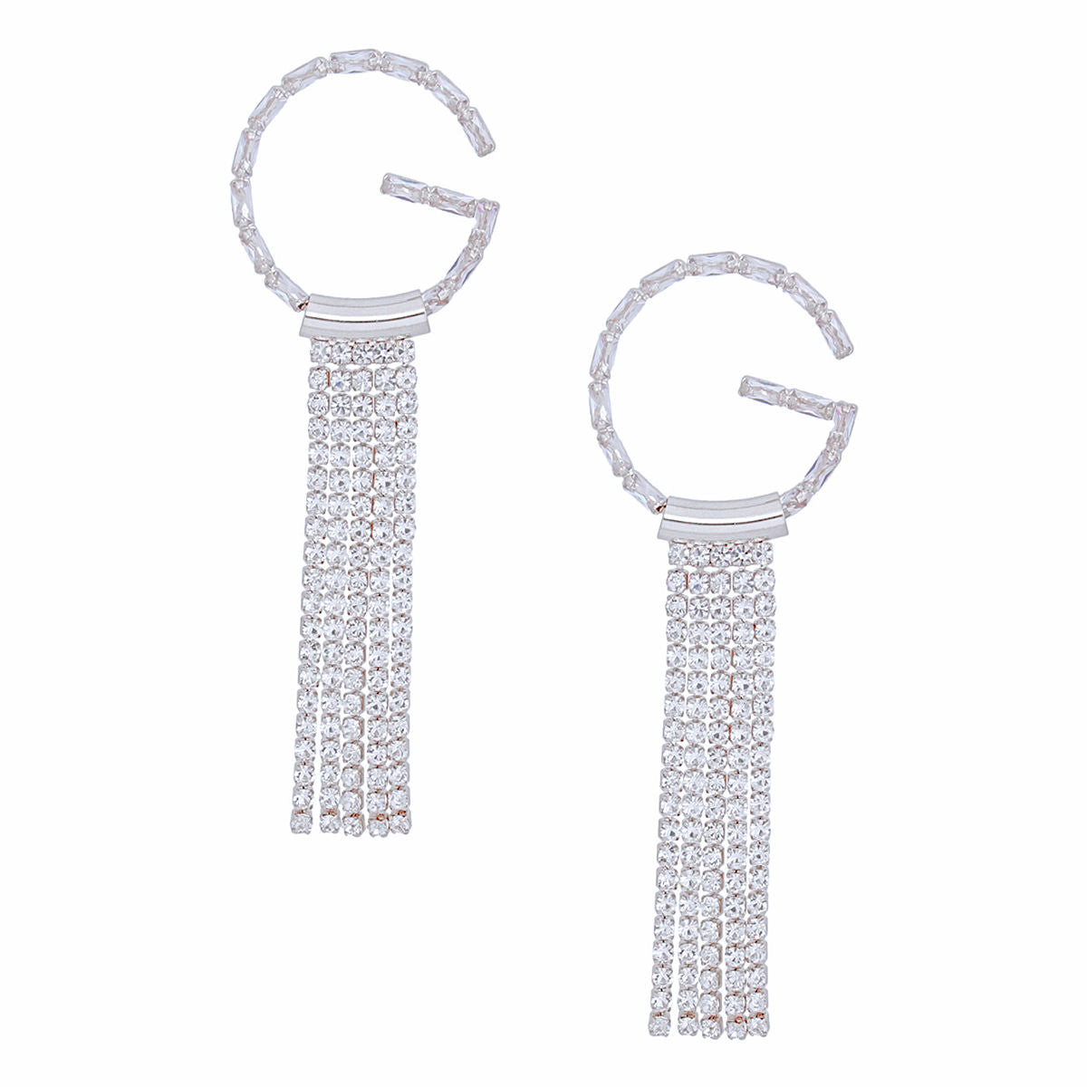 Tassel Silver G Rhinestone Fringe Earrings Women