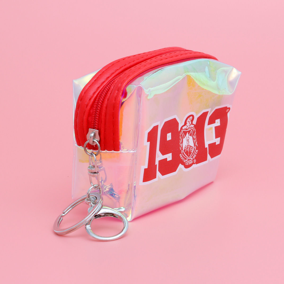 DST Sorority Iridescent Zipper Pouch Keychain Clip