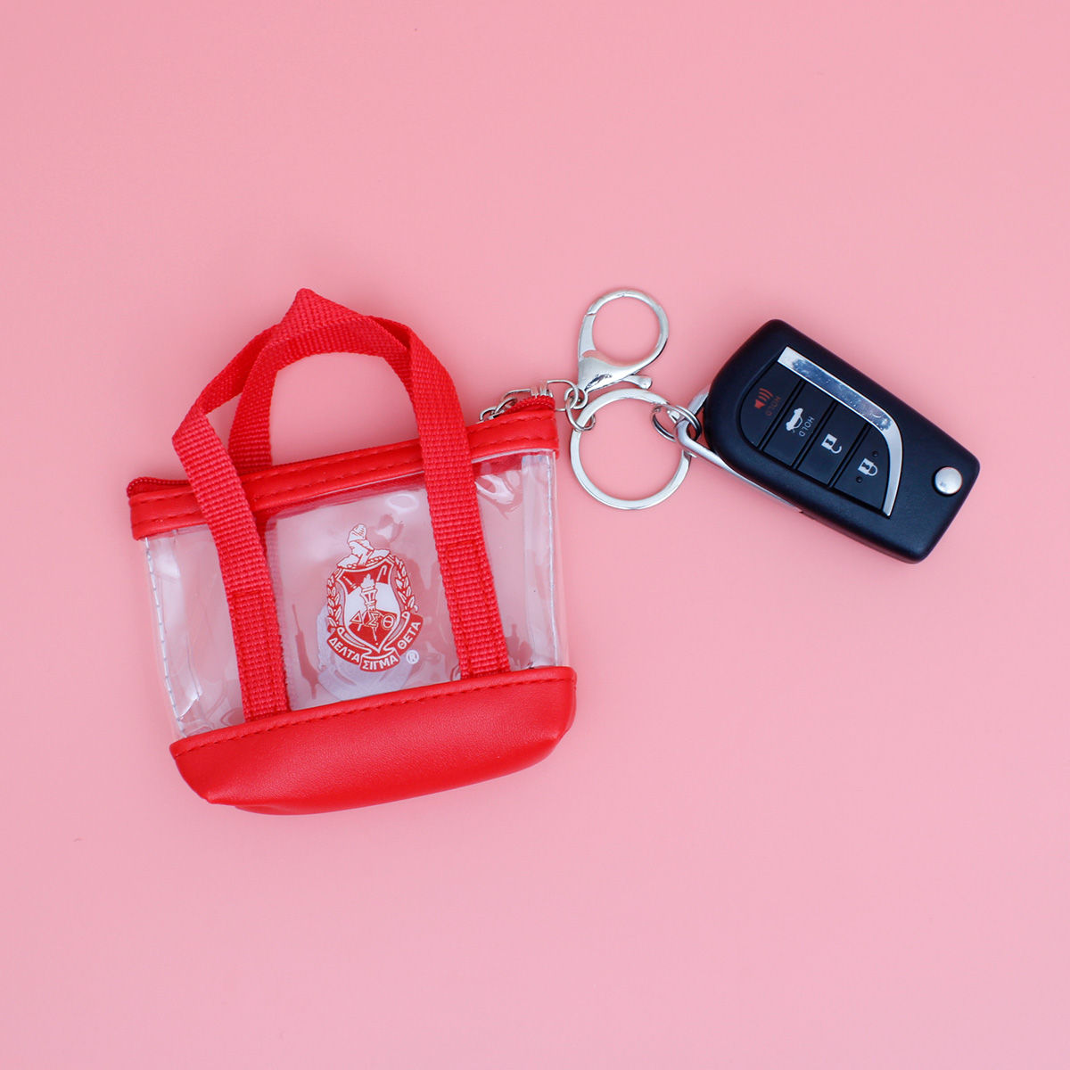 DST Sorority Mini Tote Zipper Pouch Keychain Clip