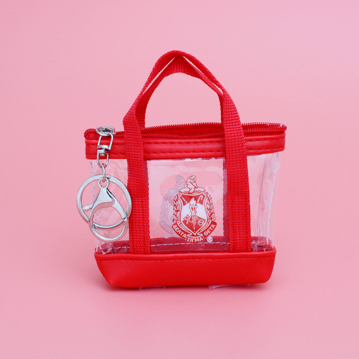 DST Sorority Mini Tote Zipper Pouch Keychain Clip