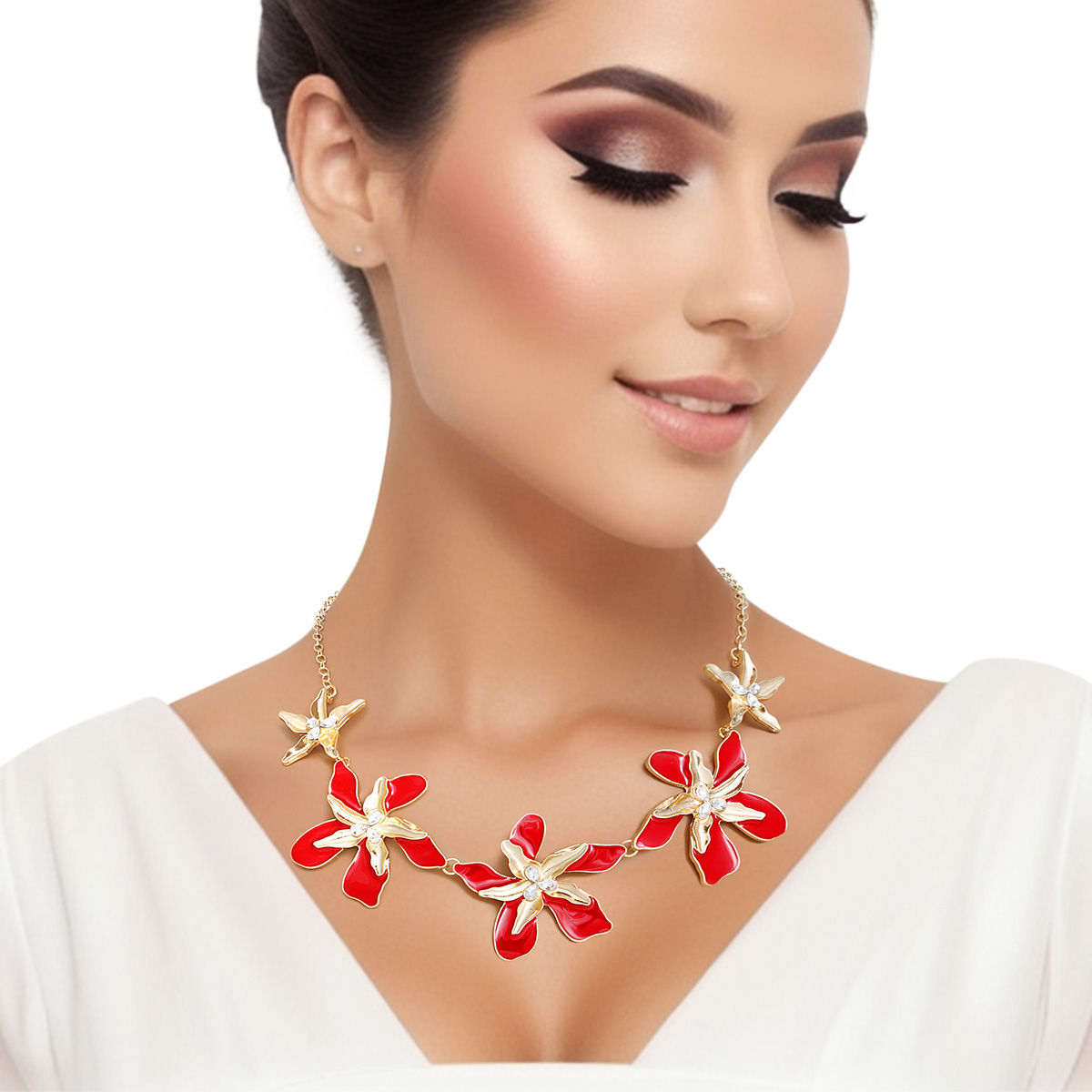 Necklace Red Gold Tropical Flower for Women