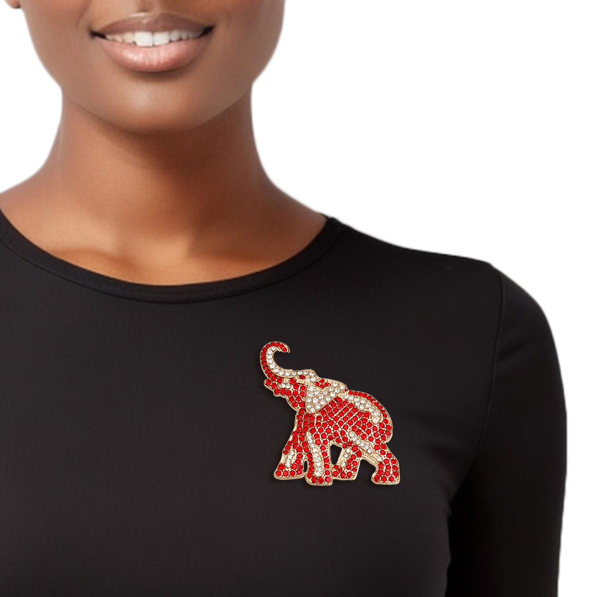 DST Sorority Gold and Red Full Elephant Brooch