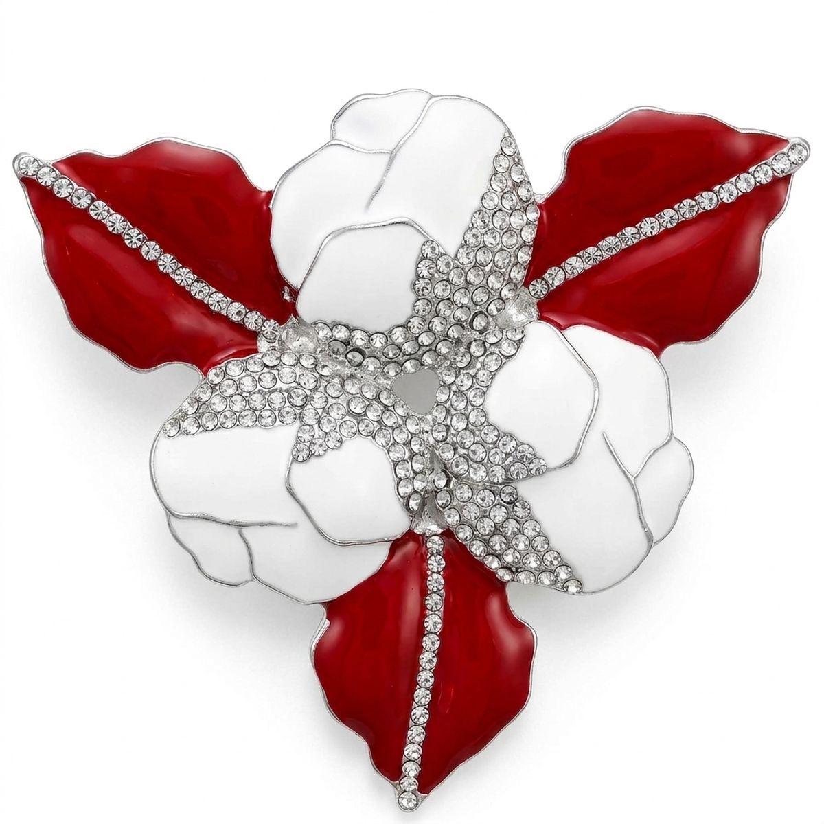 DST White 3 Blossom Crimson Red Leaf Brooch Pin
