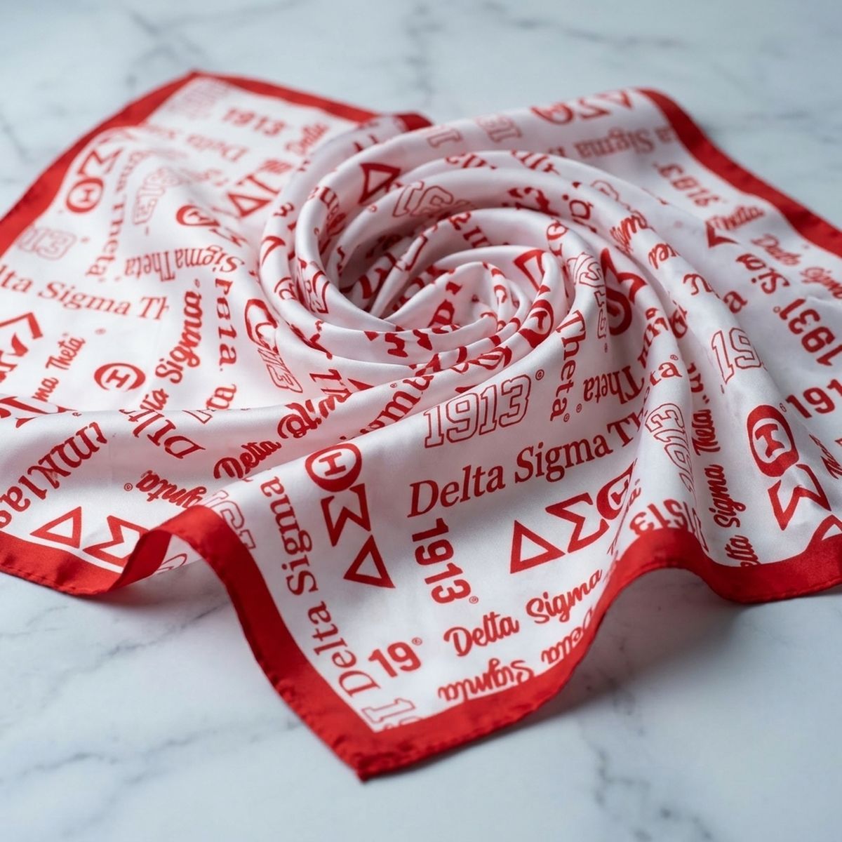 DST Long White and Red Graphic Rectangle Scarf