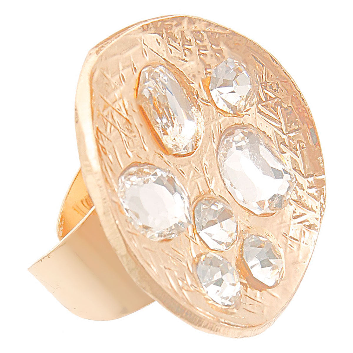 Gold Clear Oval Crystal Cocktail Ring