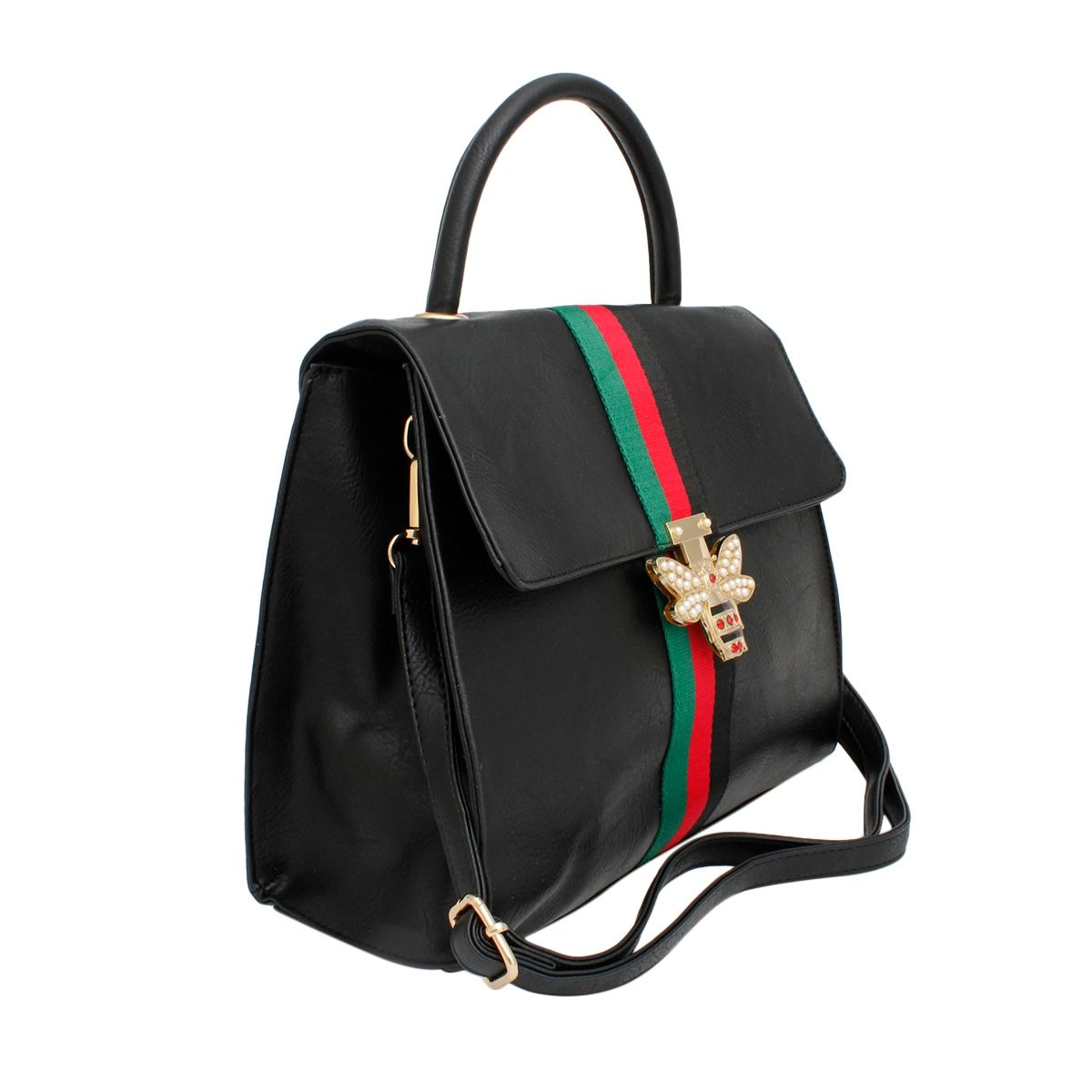 Satchel Soft Black Bee and Stripe Handbag Set