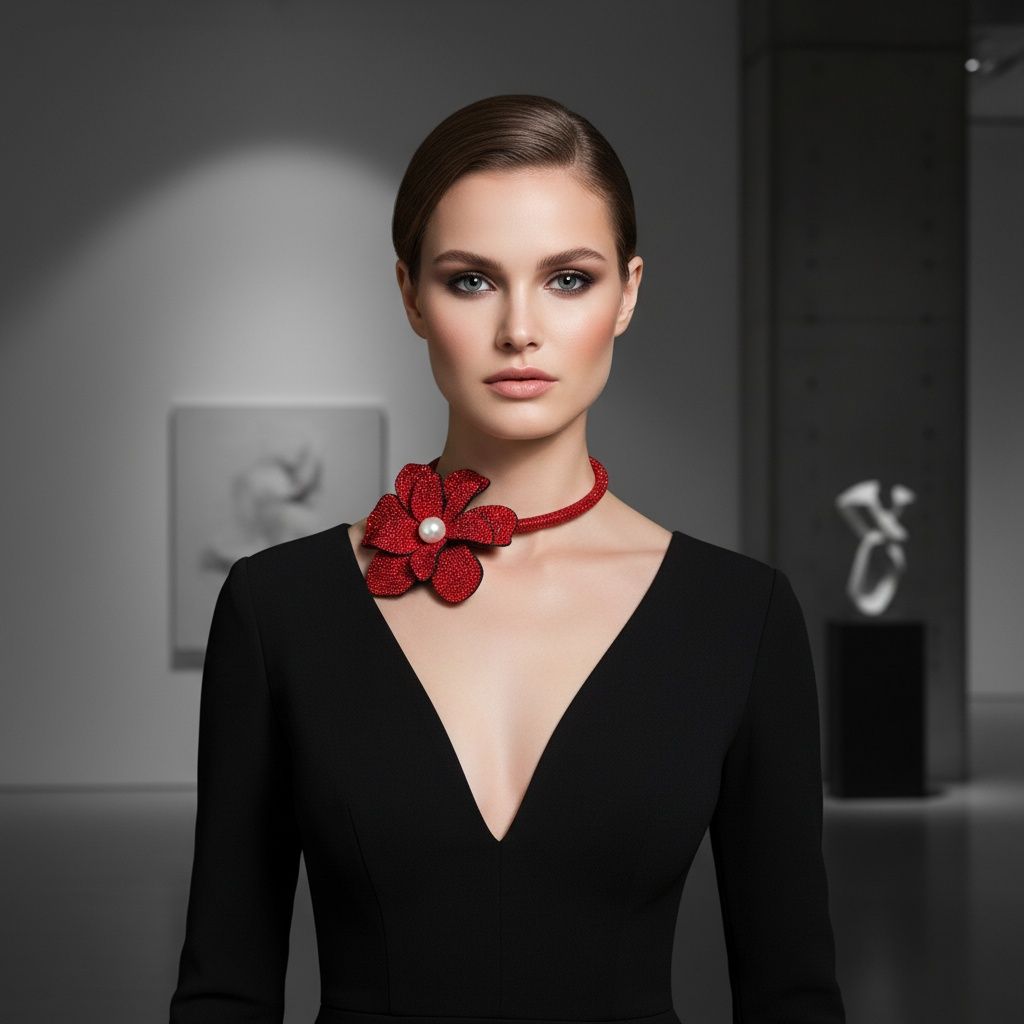 Brilliant Red Blooming Flower Choker Necklace