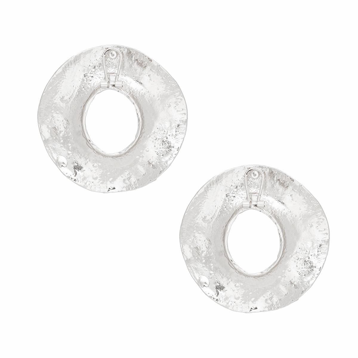 Stud Silver Forged Metal Wavy Ring Large Earrings