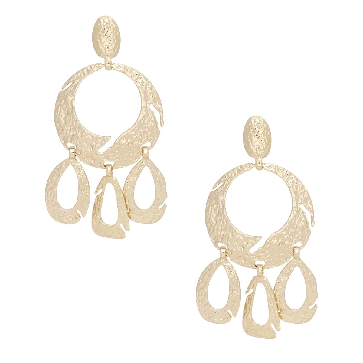 Clip On Heavy XL Gold Hammered Dangle Earrings