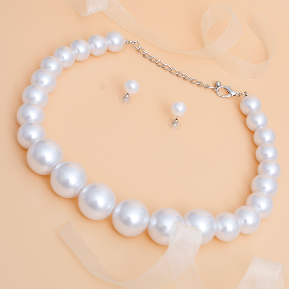 Necklace 25 mm White Pearl Strand Set for Women