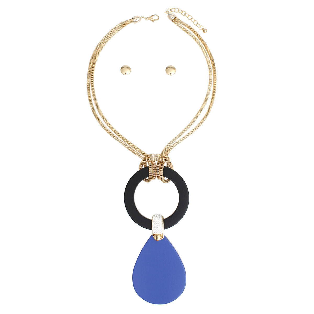 Necklace Long Blue Teardrop Pendant Set Women