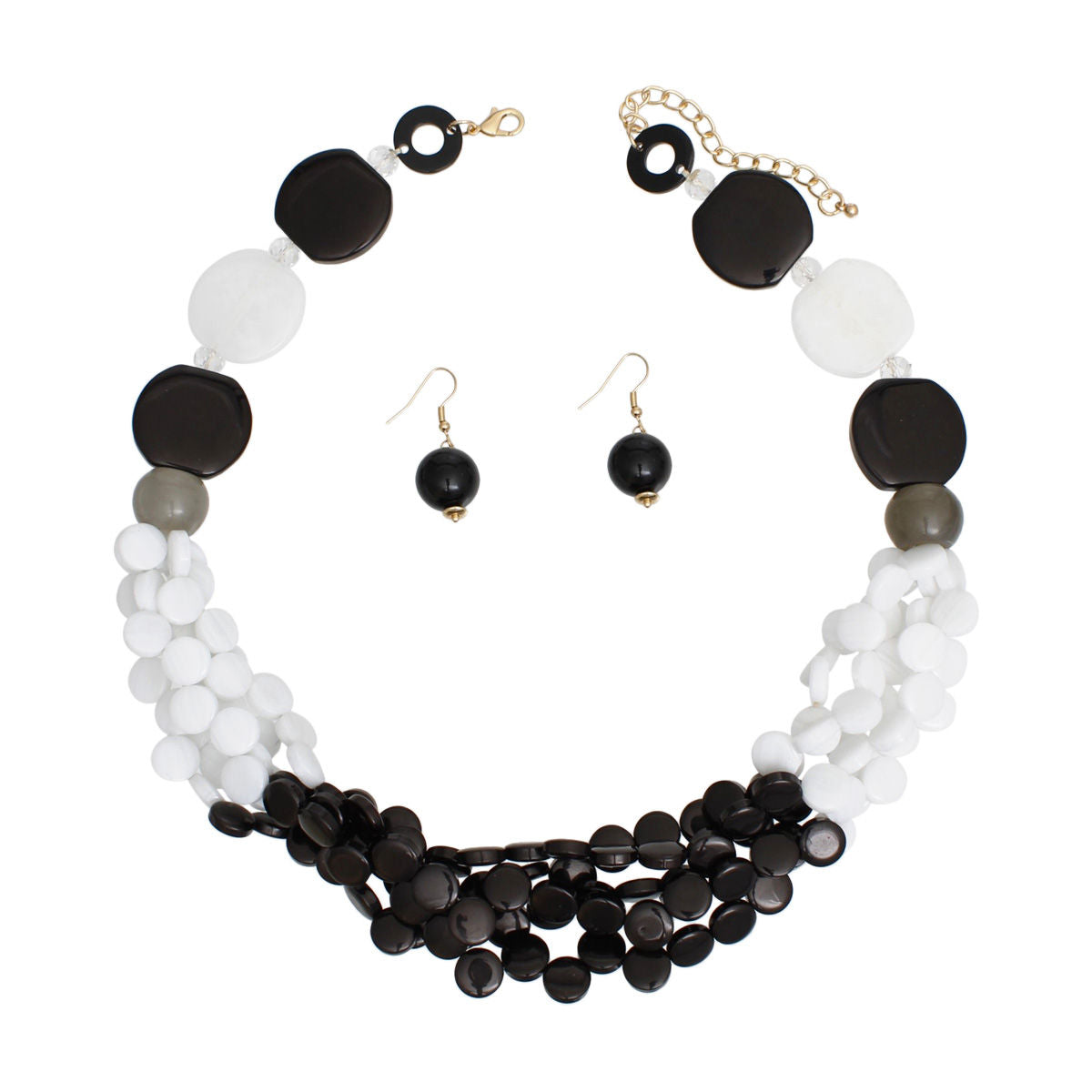 Necklace Retro Marbled Black White Bead Set Women