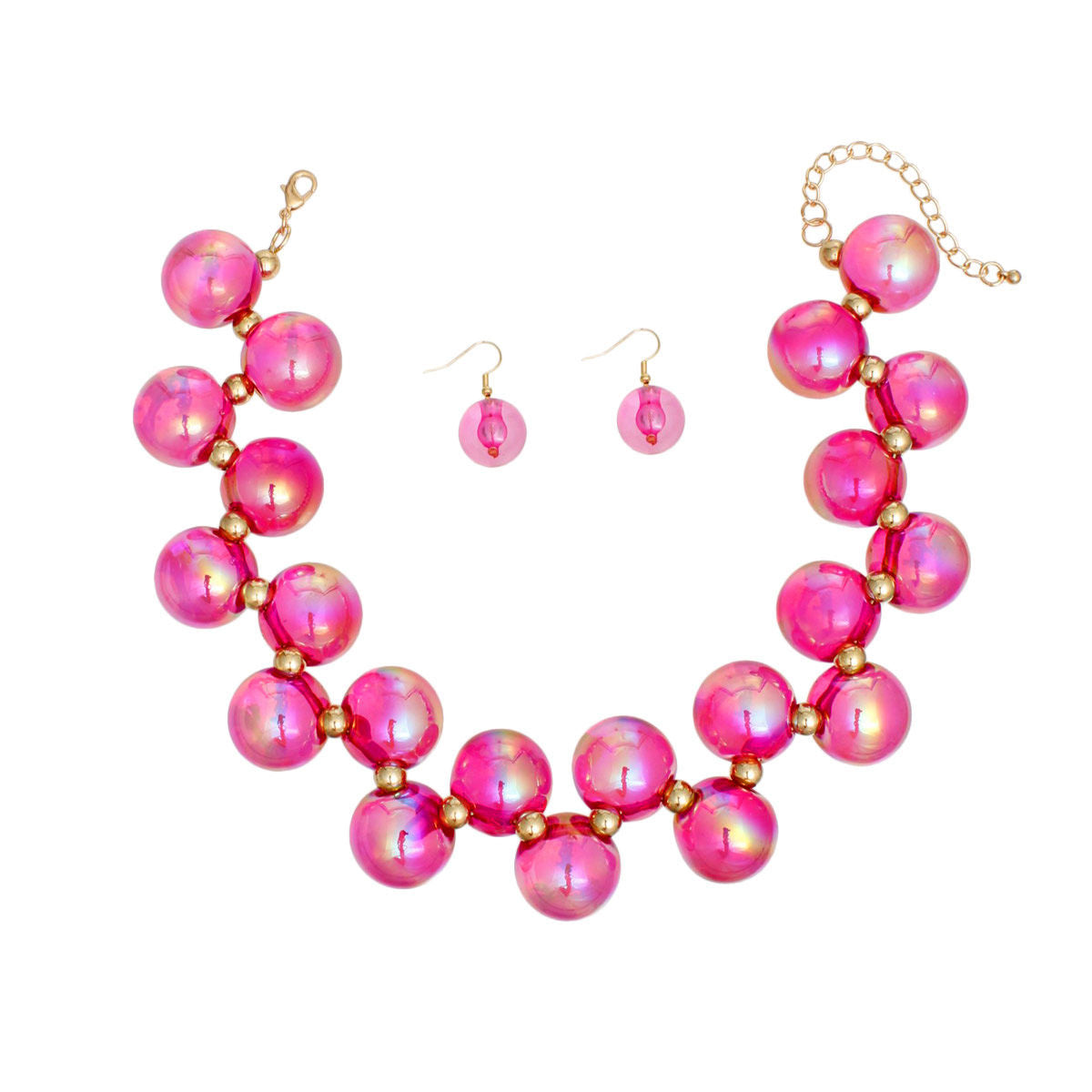 Necklace Fuchsia Iridescent Bubble Ball Bead Set