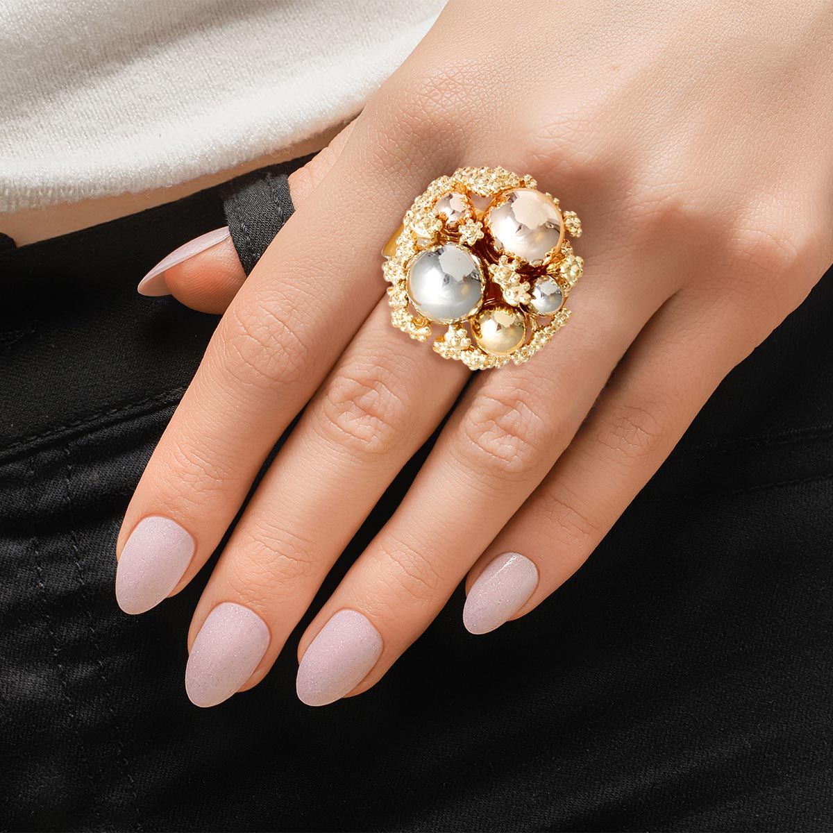 Cocktail Ring Gold Ball Cluster Ring for Women