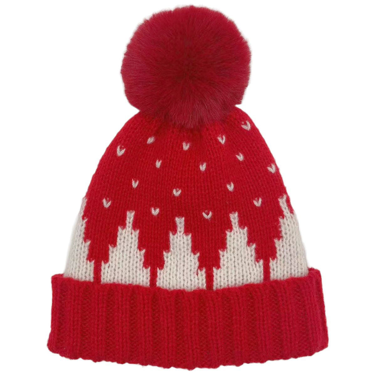 Beanie Hat Acrylic Red Snowing Pom Hat for Women