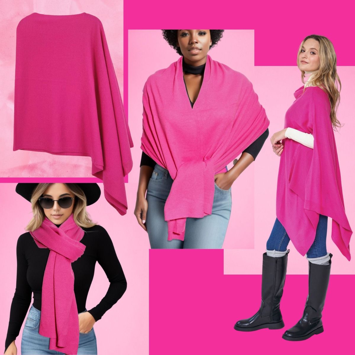 Scarf Poncho Pink Convertible Wrap for Women