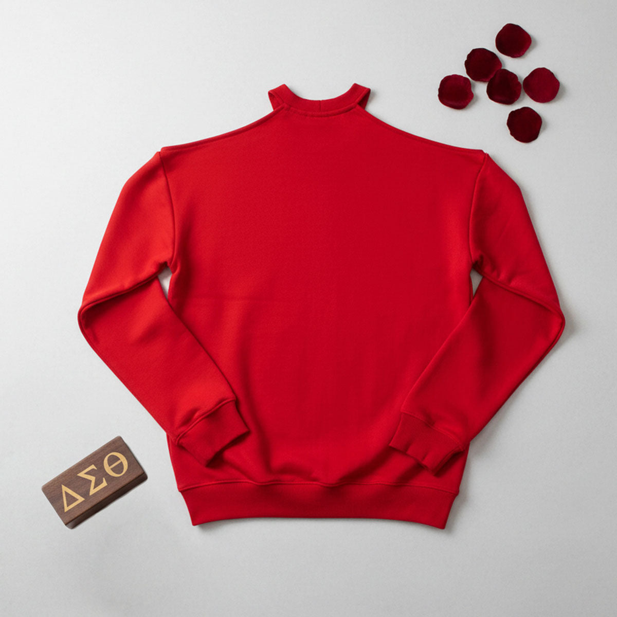 DST Greek Merch L Red Cold Shoulder Sweatshirt